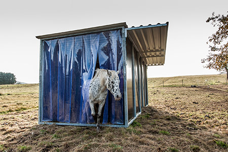 Weidehütte mit Streifenvorhang