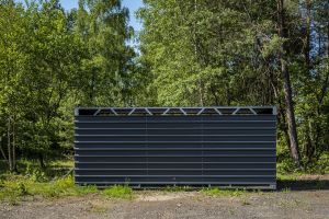 Fahrbare Weidehütte Varimobil DLV (7 × 6 m, mit 2 Vordächern) für Pferde – Detailansicht der Stahlkonstruktion