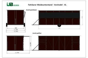 Fahrbare Weidehütte Varimobil XL (3 × 7 m) für Pferde – mit Anti-Tropf-Dach
